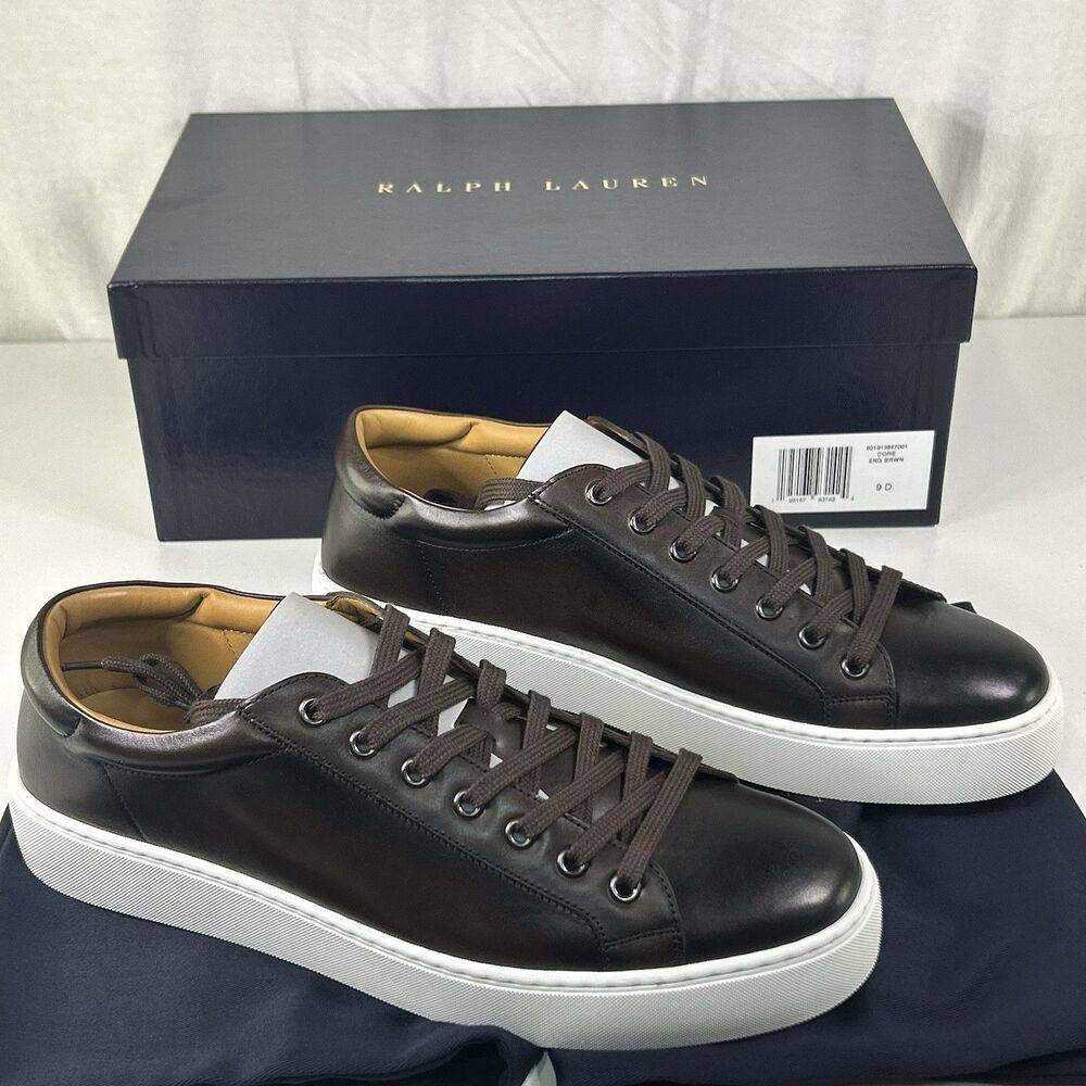 Ralph Lauren Purple Label Severn Sneaker Shoe Mens 9D BROWN Calf Leather